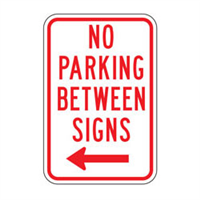 No Parking Between Signs Left Arrow Sign