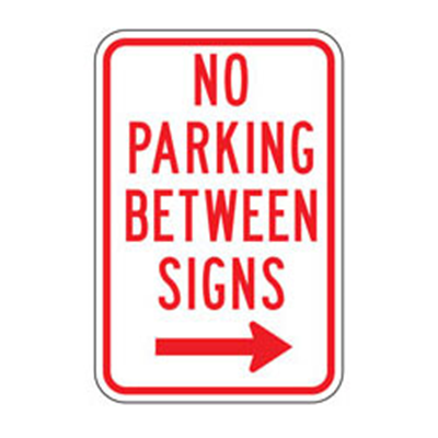 No Parking Between Signs Right Arrow Sign